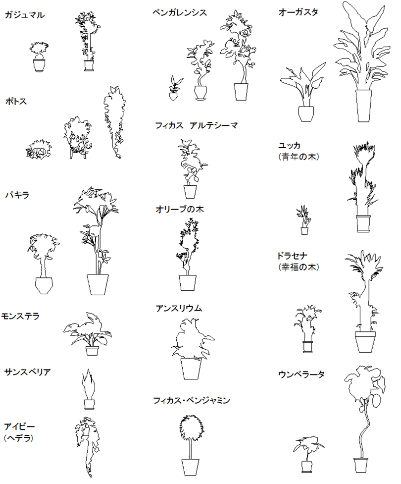 CADデータ画像-観葉植物シルエット
