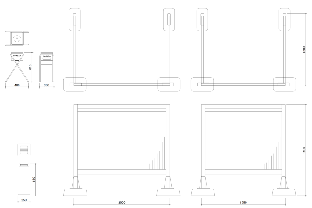 CAD図面データ-現場用灰皿、灰皿、分煙パーテーション