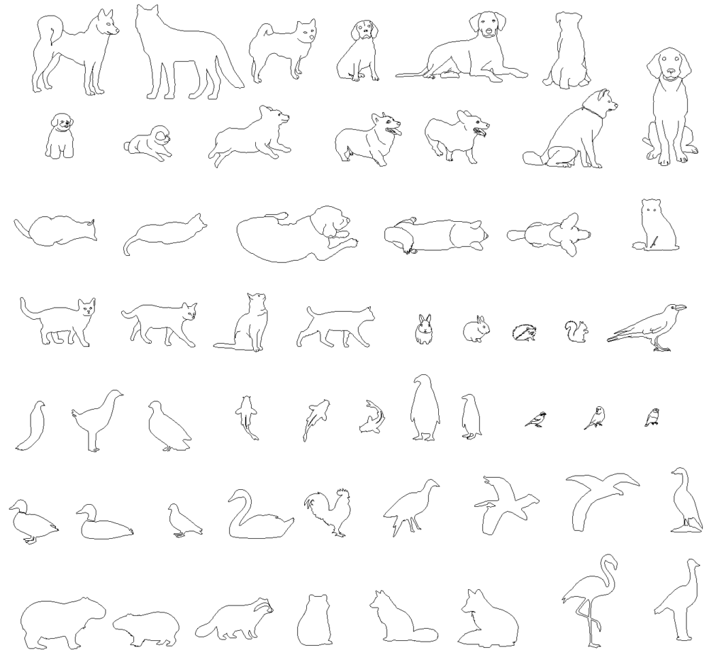 CADデータ画像-動物(犬、猫、鳥)