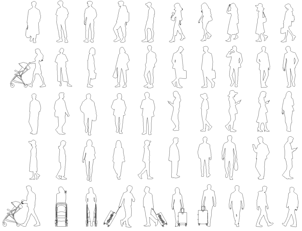 CAD画像-人物立面シルエット50人