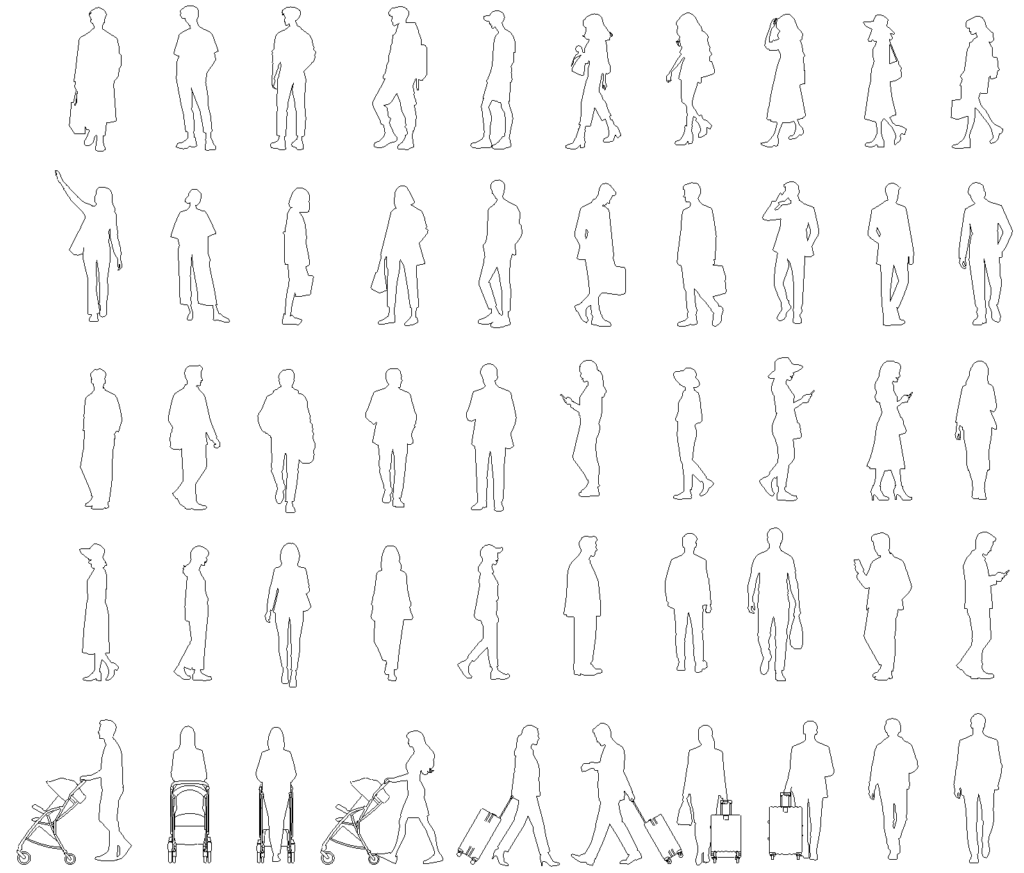 CAD画像-人物立面シルエット50人