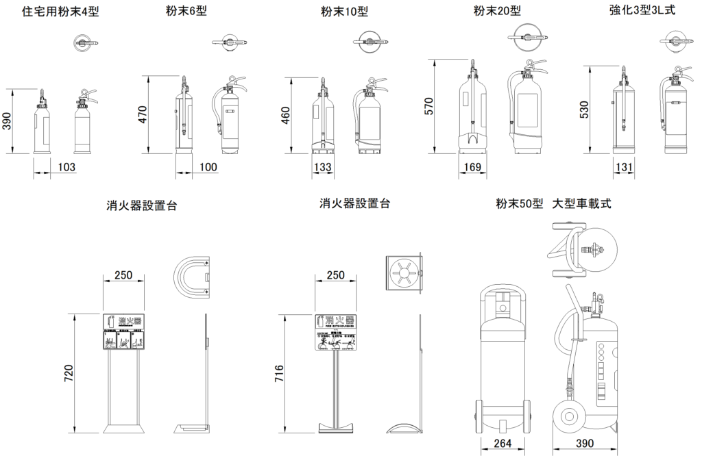 CAD図面データ-消火器、消火器設置台