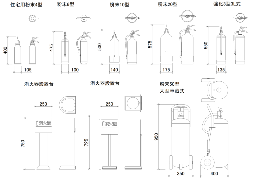 CAD図面データ-消火器、消火器設置台