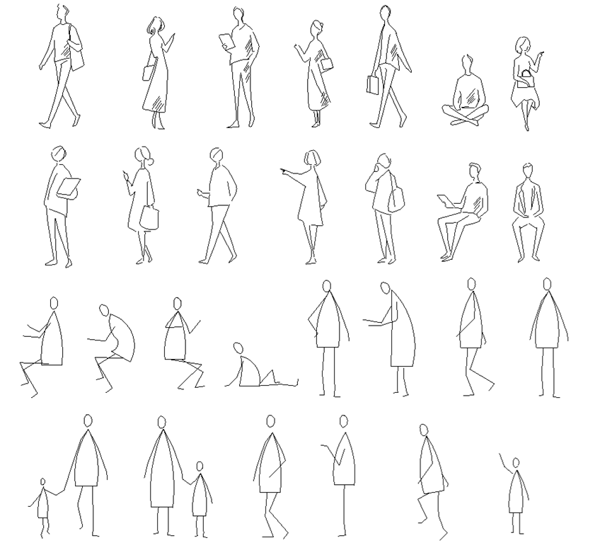 CADデータ-建築パース人物添景　手書きスケッチ