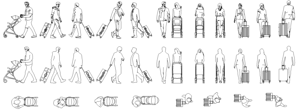 CAD画像-ベビーカーを押す人、スーツケースを持つ人