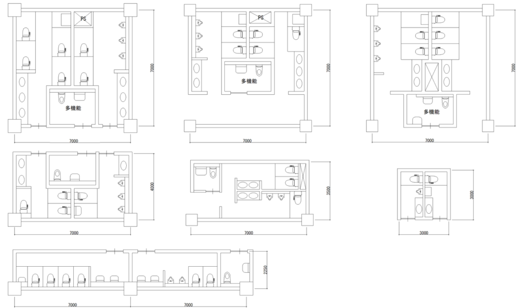 CAD図面データ-トイレ基本平面プラン一覧