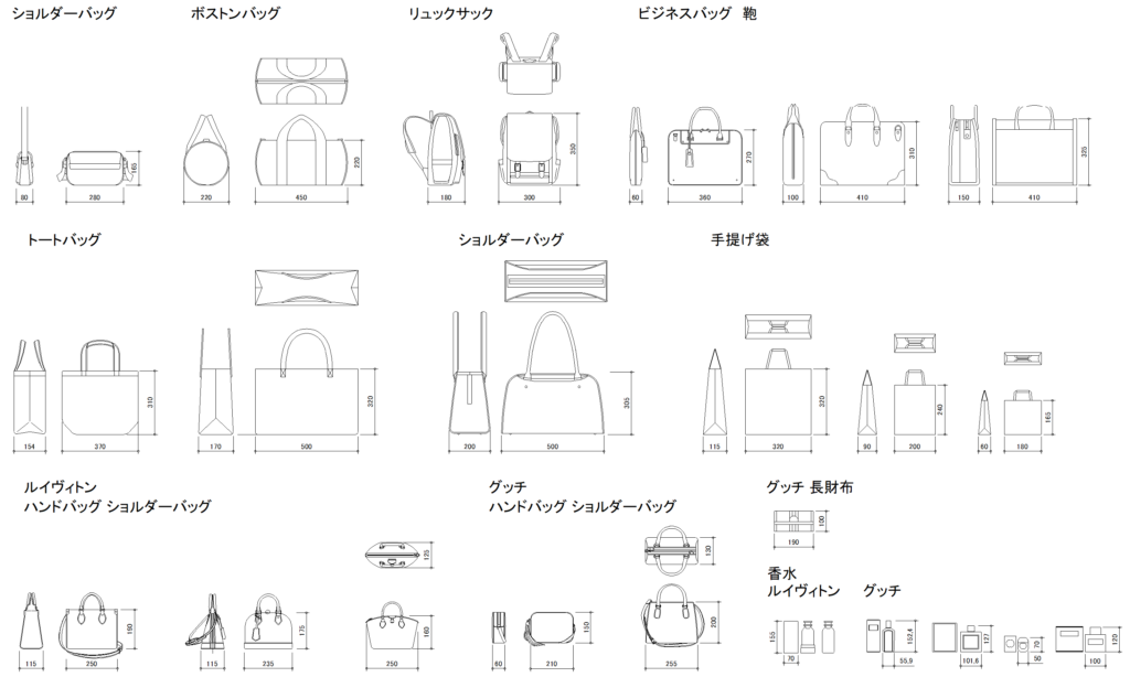 CAD図面データ-鞄、バッグ、リュック、手提げ袋、香水