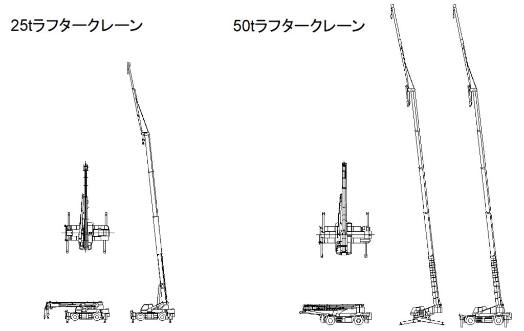 CAD図面データ-25tラフタークレーンコベルコRK-250-9、50tラフタークレーンコベルコRK-500-2