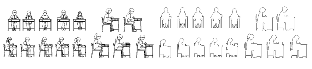 CADデータ-勉強をしている子供、学習机
