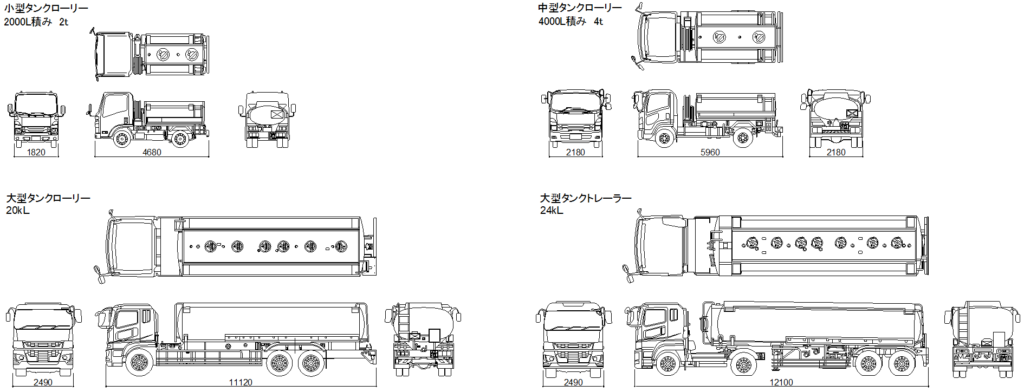 CAD図面データ-タンクローリー、タンクトレーラー