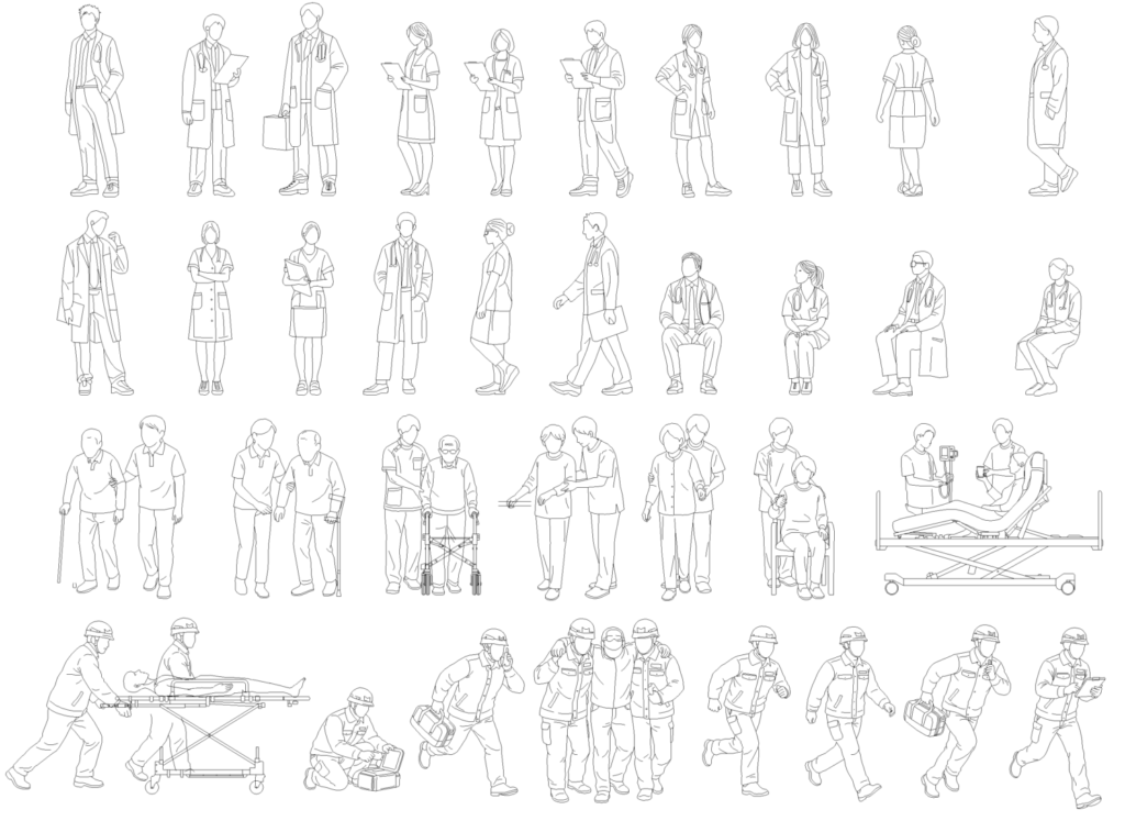 CADデータ画像-医者、看護師、介護、救急隊員