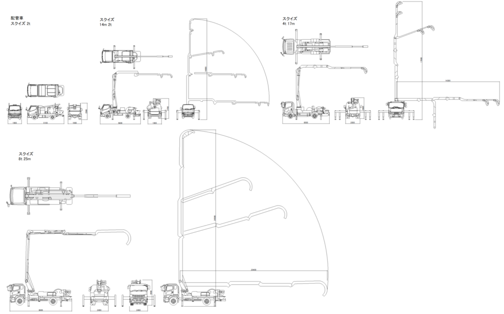 CAD図面データ-コンクリートポンプ車(配管車、スクイズタイプ)