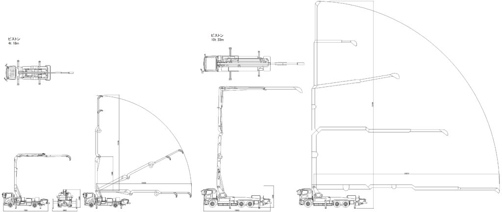 CAD図面データ-コンクリートポンプ車(ピストンタイプ4t、10t)
