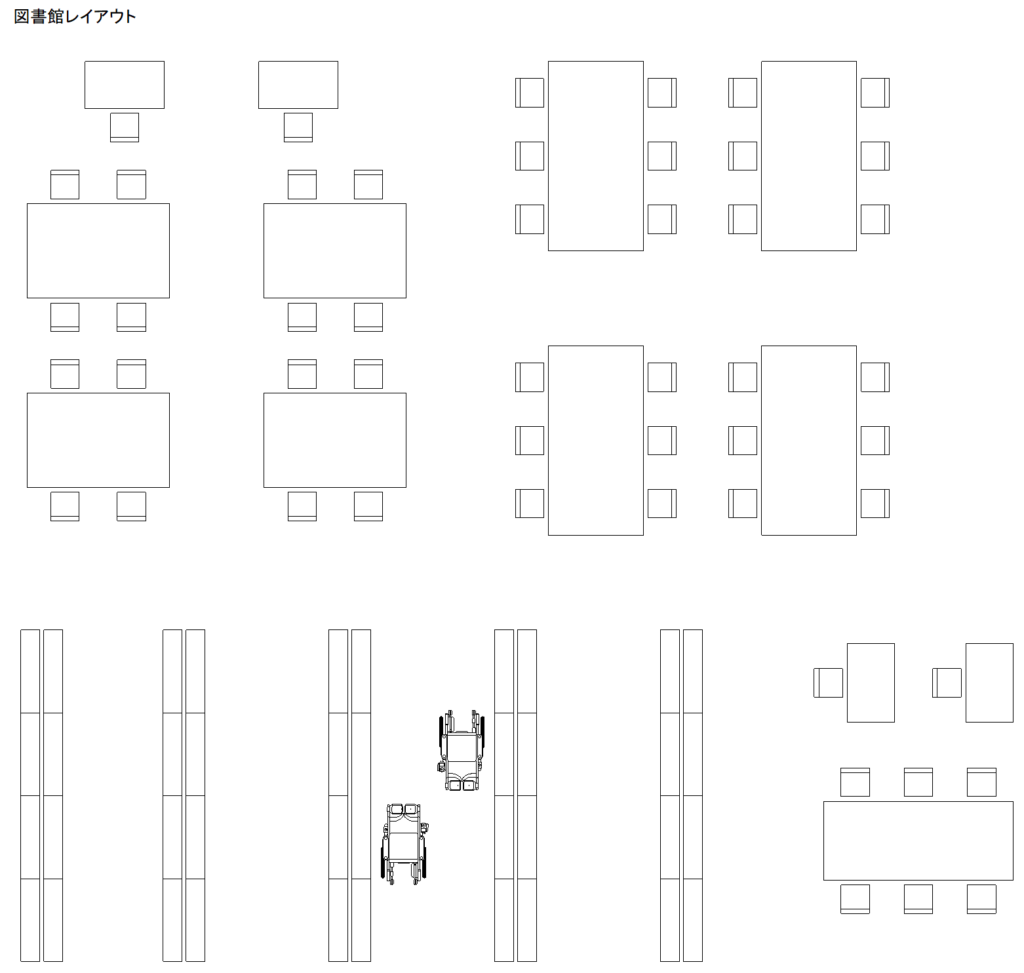 CAD図面データ-図書館平面図レイアウト