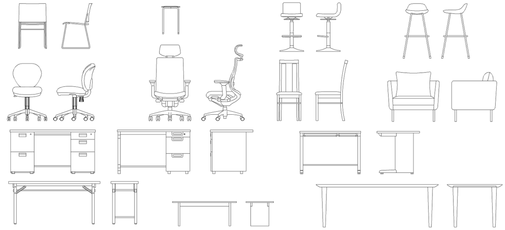 建築イラスト-机椅子（png、pdf）