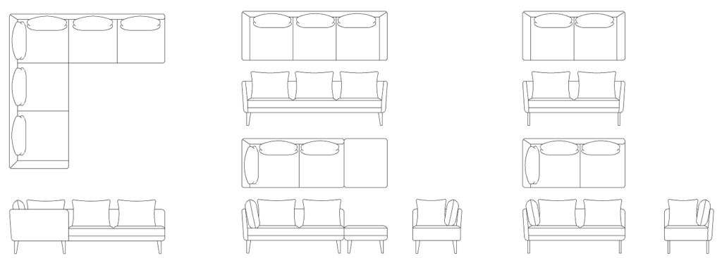 建築イラスト-ソファー（png、pdf）