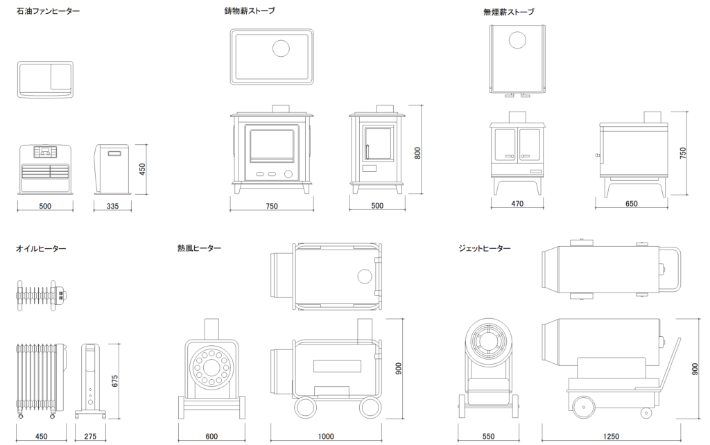 CAD図面データ-暖房、ストーブ、暖炉