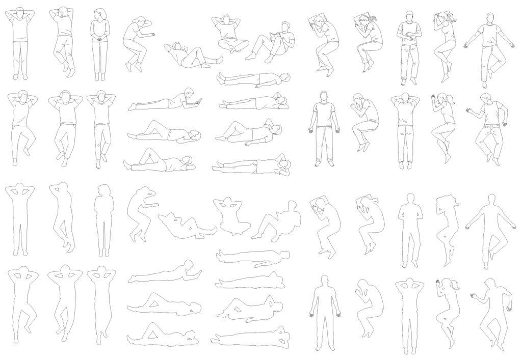 CADデータ画像-寝る人、床に横になる人、ゴロゴロする人