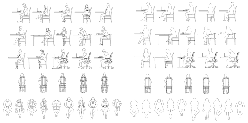 CAD画像-室内で座る人物シルエット