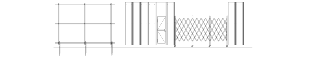 CAD図面データ-仮囲い組み合わせ例、単管姿図