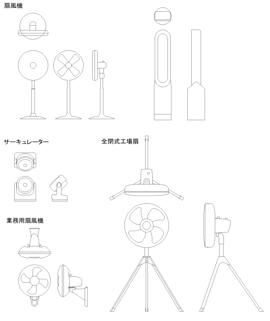 CADデータ画像-家庭用扇風機、業務用扇風機、サーキュレーター（簡略建築パース用）
