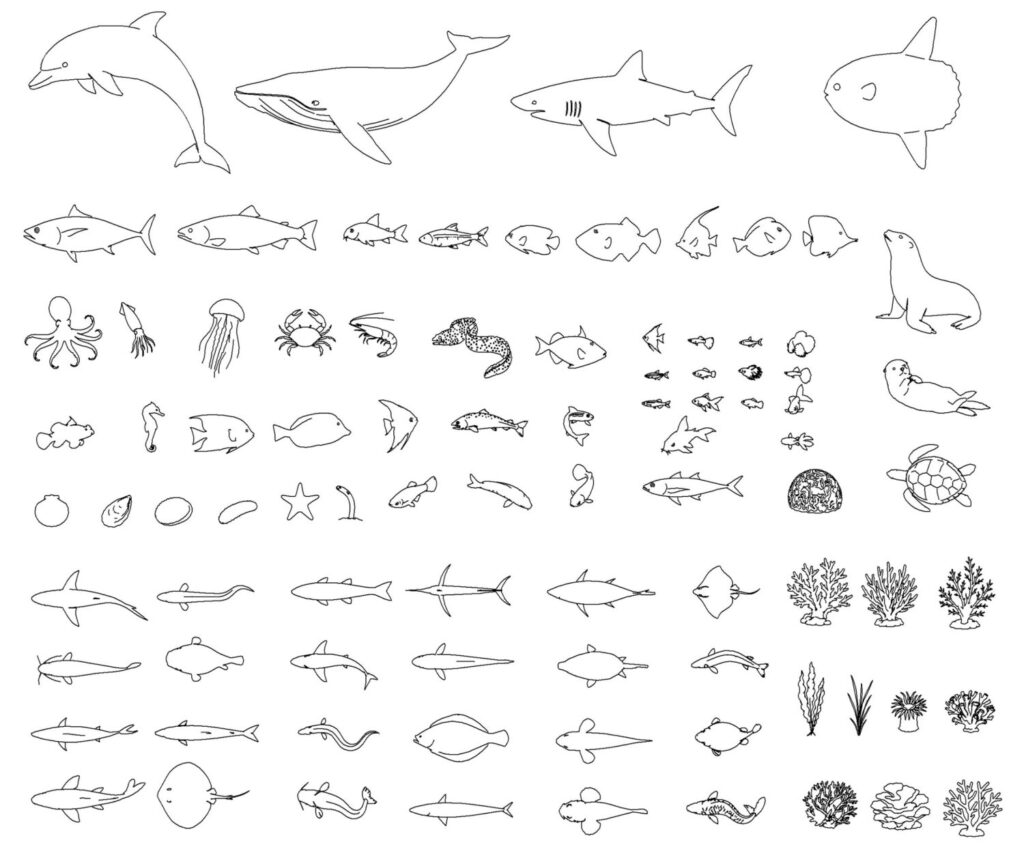 CADデータ画像-海の生き物、川の生き物