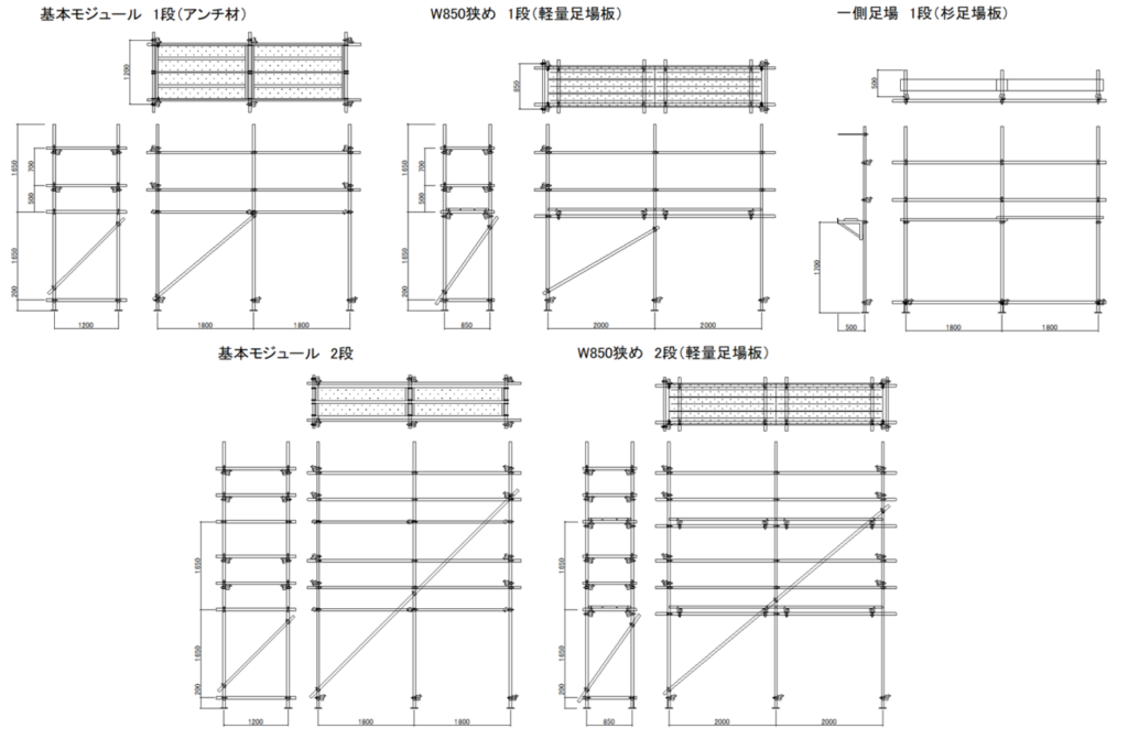 CAD図面データ-単管足場　組み合わせ使用例